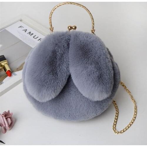 Cute fashion plush Bunny ear clip bag Fashion chain one shoulder messenger beautiful female bag