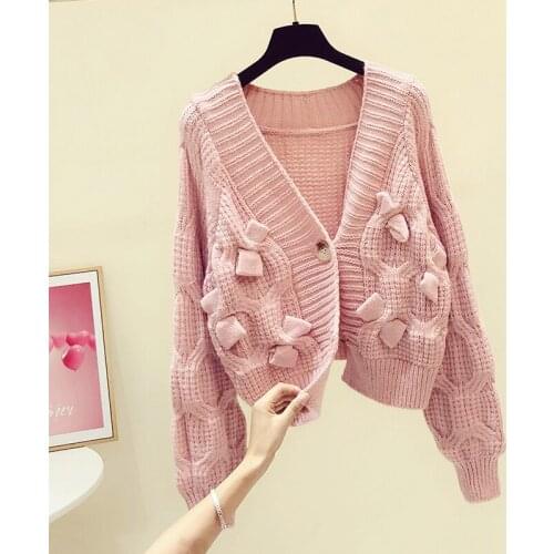 Thicken Warm Knitted Women Sweater Cardigan Spring New 2021 Lantern Sleeved Loose Solid Casual All Match Female Outwear Coats