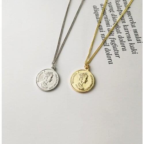 DAVINI Vintage Coin Queen Elizabeth Head Portrait Pendant Necklaces Link Chain Necklace For Women Men Fashion Jewelry MG243