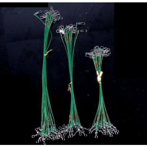 20pcs/lot 15cm 20cm 25cm Green Fishing Line Wire Leader Tippet With Spin Swivel Connector Lure Tracer Accessory Fishing Tackle