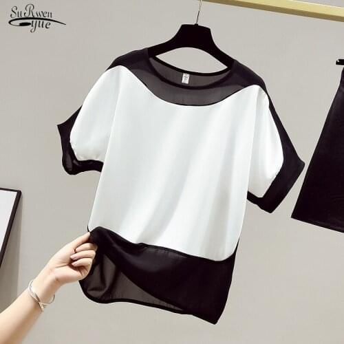 2021 White Blouse Short Sleeve Women Blouses Plus Size Tops Summer Blusas Mujer De Moda Chiffon Womens Tops and Blouses 14855