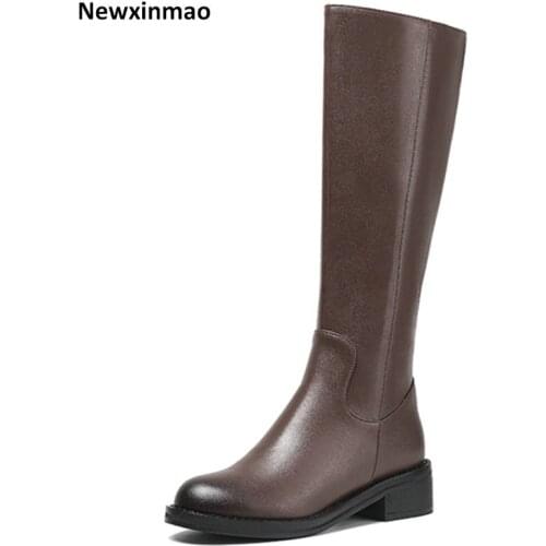 Side Zipper Womens Shoes 2021 New Fall Winter Genuine Leather Knee High Boots Side Zipper Working Casual Chelsea Boots