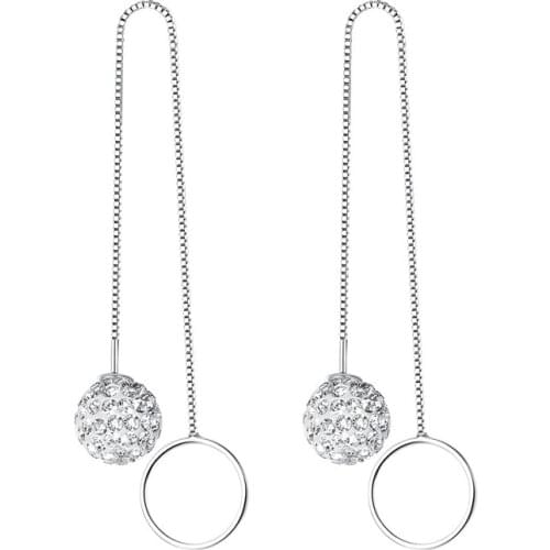 Hot Sale Wholesale New Round Pearl Design Shiny Zircon Star 925 Sterling Silver Long Drop Earrings for Women Jewelry Gift