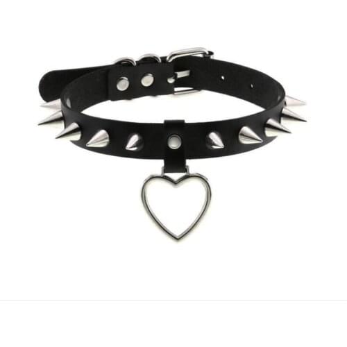 Punk Choker Heart Collar necklace For women Metal fashion leather Neck Strap Goth Chocker Gothic Aesthetic Accessories