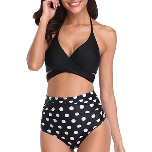 Women Swimsuit Halter Bandage Wrap Bikini Push-Up High Waist Swimwear High Waist Bikini Beachwear Sexy Lace Up Bikinis Biquini