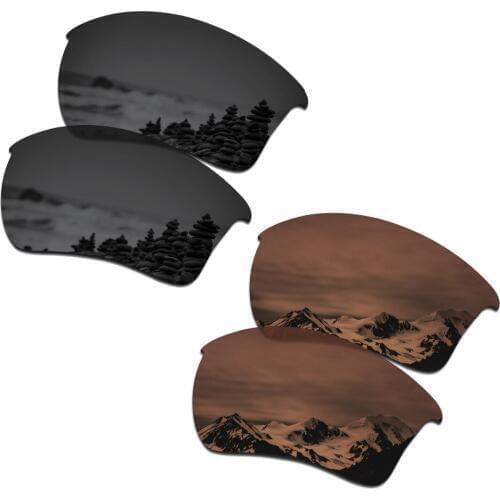 SmartVLT 2 Pairs Polarized Sunglasses Replacement Lenses for Oakley Half Jacket 2.0 XL Stealth Black and Amber Brown