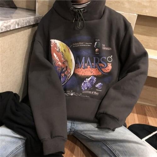 2020 Mars Planet Galaxy Hoodies Men Cartoon Printed Oversized Loose Hoodie Long Sleeve Harajuku plus Velvet Mens Clothing
