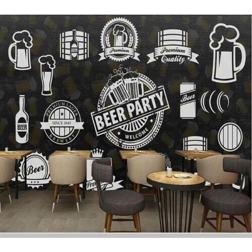 Papel de parede Black and white beer culture bar 3d wallpaper,living room tv wall bedroom kitchen beer house cafe mural
