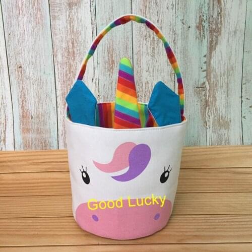 50pcs/lot Wholesale China Factory For Promotion Cheap Price Easter Tail Basket Personalized Stocked Cute Unicorn Easter Bucket
