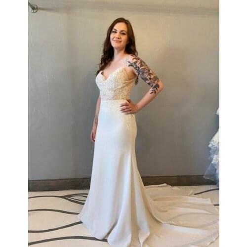 Boho Wedding Gowns for Bridal 2021 Spaghetti Straps Lace Wedding Dress Plus Size with Tran Open Back V Neck Robe Mariee