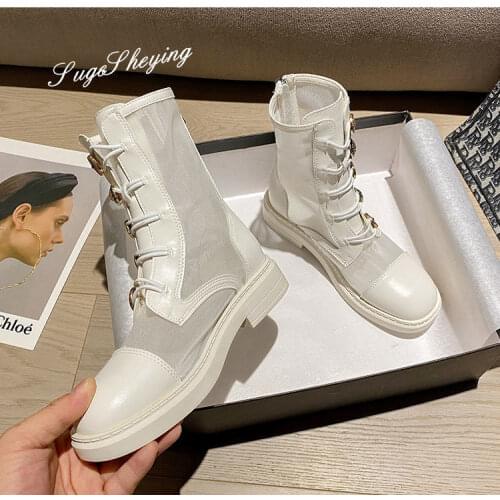 Martin boots women 2021 summer mesh white short boots hollow sandals