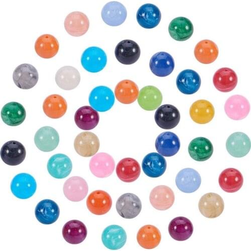 50pcs Mixed Color Round Imitation Stone Acrylic Beads for Jewelry Making DIY Bracelet Necklace Findings hole: 2mm 6 8 10 12mm