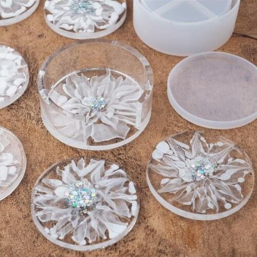 DIY Crystal Epoxy Resin Mold Coaster 9cm Round Coaster Box Storage Box Mirror Silicone Mold For Resin Mirror Mold For Resin