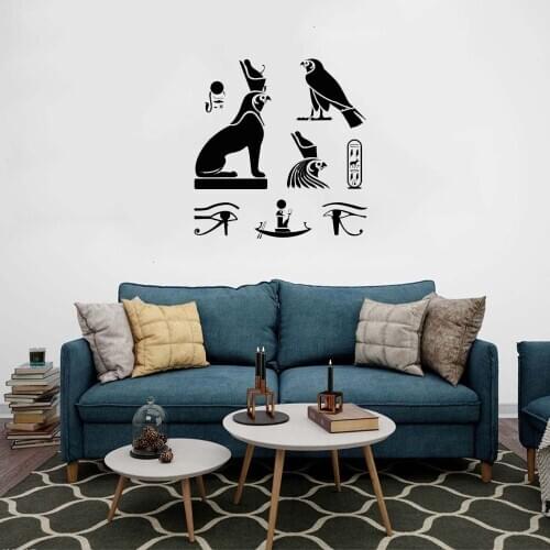 Ancient Egypt Hieroglyphics Symbol Wall Stickers For Bedroom LIving Room Egyptian Birds Vinyl Wall Decal Decor ph624