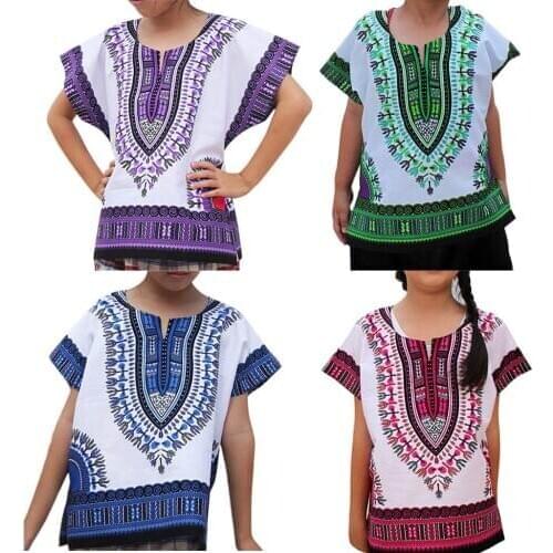 Boy Girl Kids Baby Unisex Bright African Colour Child Dashiki T Shirt Tee Tops Traditional African Clothing Boys Print T-shirt
