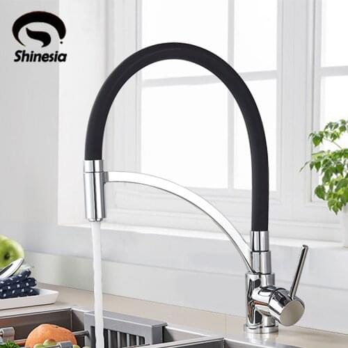Chrome Pull Out/Down Kitchen Faucet Black Rubber Single Handle Mixer Tap 360 Rotation Kitchen Basin Sink Faucet