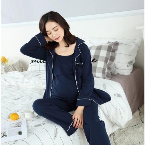 3pcs Coat + Pant + T Shirt Women Maternity Pajama Clothing Set Soft Pajamas Home Wear Sleepwear Clothes Pregnant Women Tracksuit