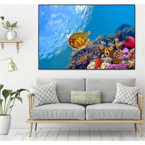 Colorful Sea World Turtle Fish Coral Art Canvas Poster Painting Oil Wall Picture Print Modern Kids Room Home Bedroom Decoration