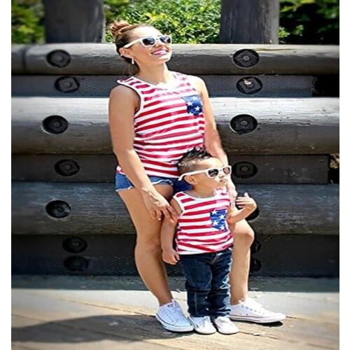 Summer New Family Wear Matching Mother and Daughter Clothes Striped T-shirt Short-sleeved Suit Casual Parent-child Wear Top New
