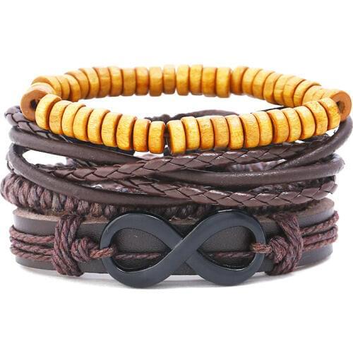 Fashion Infinity Leather Bracelets Vintage Infinities Charm Beads Braided Rope Men Male Wristbands Bangle Retro Handmade Jewelry