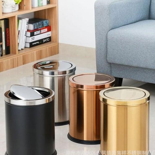 Bedroom Kitchen Trash Can Bathroom Garbage Waste Stainless Steel Trash Can Luxury Gold Storage Papelera Cleaning Tools AG50LJ