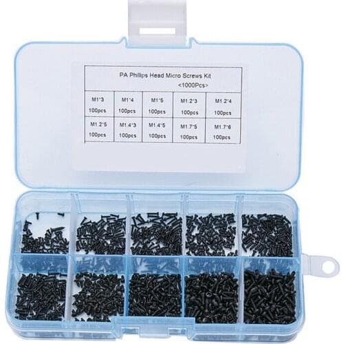 1000Pcs/set Carbon Steel Self-Tapping Screw Kit, Round Head Mini Electronic Cross Screws For Precision Electronic Equipment