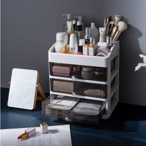 Desktop Dresser Cosmetic Storage Box Mask MakeUp Organizer With Drawer Lipstick Storage Large Capacity Plastic Storage Container