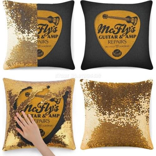 McFlys Repairs-Orange Sequin Pillowcase Magical Cushions Cover 40X40cm Mermaid Movie Funny Geeky Guitar Geeks Parody Film Music