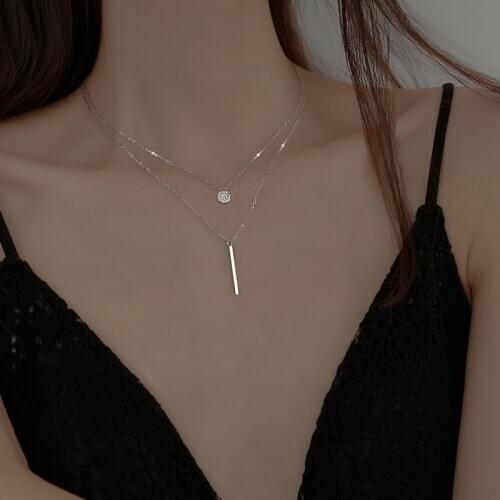S925 Sterling Silver Necklace for Women Double Layer Fashion Simple Clavicle Chain Jewelry Accessories Wholesale