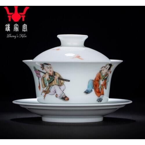 Hand draw three clock home kiln to tureen tong qu jingdezhen porcelain cups kung fu tea set tea bowl by hand