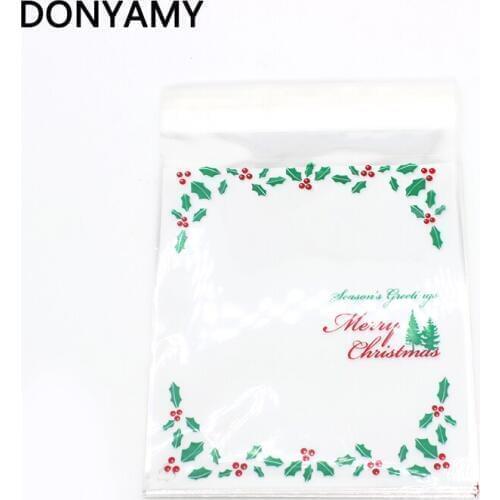 50pcs Self-adhesive Seal Merry Christmas Cookie Bags Cellophane Bags Bread Sticks Bags Favors packaging