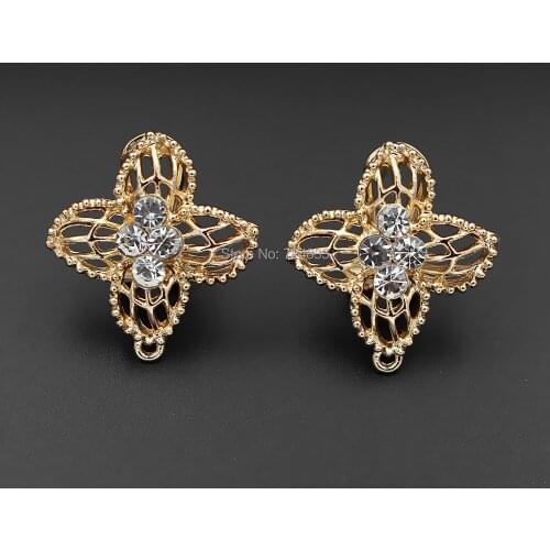 Earrings post Loop Connector Bases Paved CZ 22*22mm Hollow Cross African Clip Stud Earrings Hooks DIY Dubai Jewelry Findings