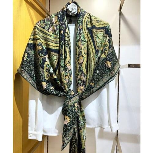 Greek Olive Green Paisley Pure Silk Square Scarf Design Large Shawls Wrap Scarves Pashmina 140x140 Drop Shipping KFJ170