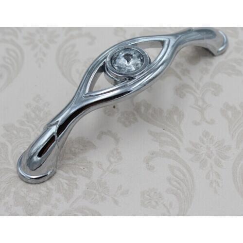 Glass crystal handles silver drawer kitchen cabinet pull knob diamond dresser cupboard door handles 96mm chrome furniture pull