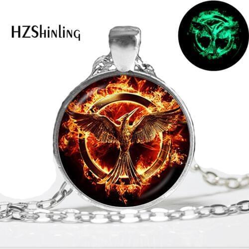 Glow in The Dark Jewelry Firebird Necklace Fire Phoenix Pendant Glass Dome Jewelry Glowing Necklace Pendant