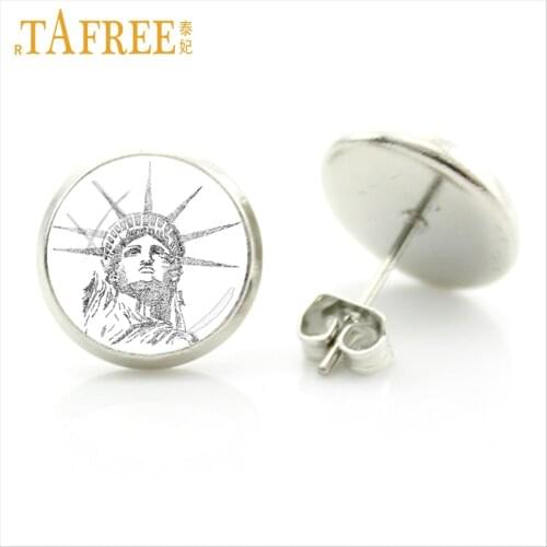 TAFREE 2017 new vintage the Statue of Liberty glass art women stud earrings new york charms freedom symbol ear jewelry gift E829