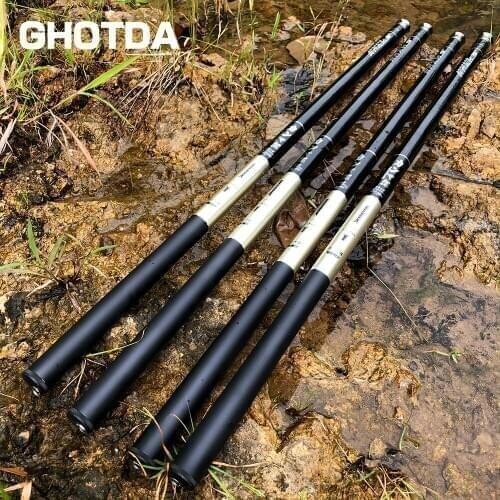 GHOTDA Ultralight SuperHard Stream Hand Pole Carbon Fiber Telescopic Fishing Rods Fish Tackle 3.6/4.5/5.4/6.3/7.2 M