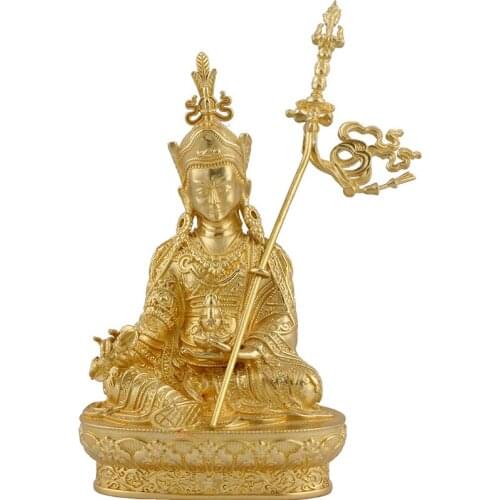 Tibetan Tantra Small Buddha Statue Pure Copper Gilt Gold Lotus Master Home Enshrined Born Sergeant Carry