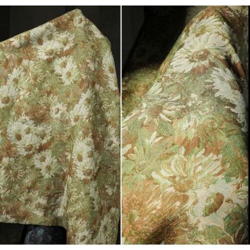 Green sunflower jacquard oil painting texture, creative clothing fabric