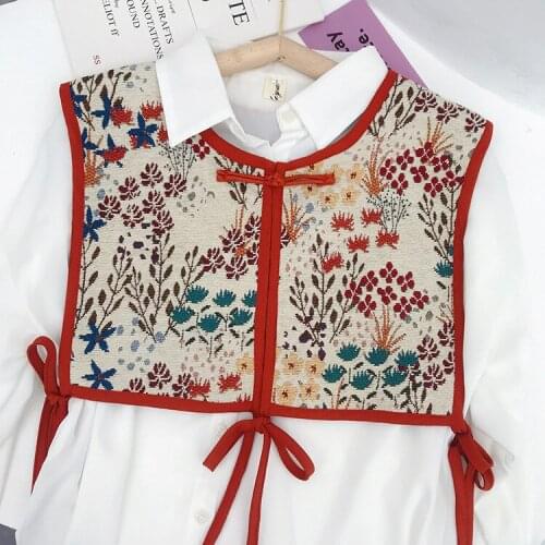 Korean Style Fake Collars for Women Vintage Floral Embroidery Half Top Shawl False Collar Cape Female Shirt Detachable Collar