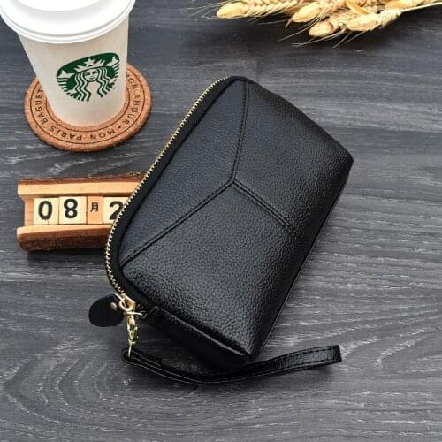 Women Solid Color Leather Zipper Wallet Female Large Capacity Simple Coin Purses Ladies Wristband Card Holder Clutch Phone Bag
