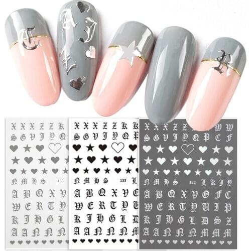 1pcs black white silver Gothic Number 3d Nail sticker Stars pattern Ornaments self-Adhesive Sliders Decals Manicure Accessories