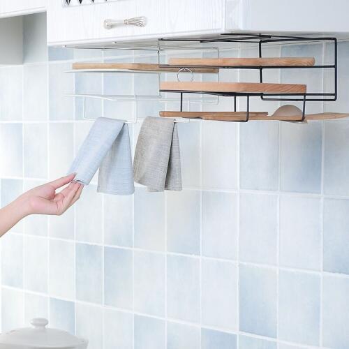 1PC Double Layer Iron Kitchen Cabinets Shelf Chopping Board Storage Rack Shelves Kitchen Towel Holder Rack Free Drilling QA 180