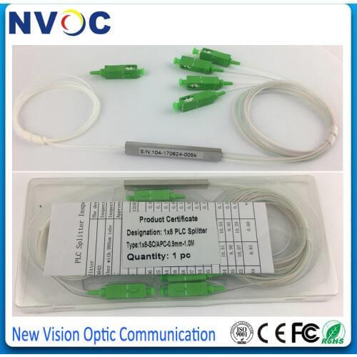 10pcs/lot 0.9mm Steel Tube 1x4 Mini Blockless 1*4 SC/APC 4 Way Fiber Optic PLC Splitter,FTTH GPON EPON OLT Mini PLC Splitter