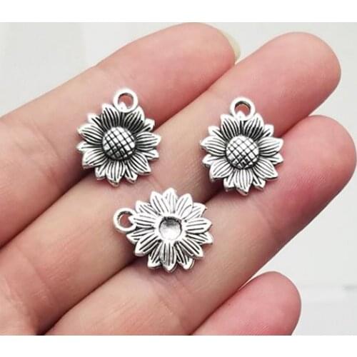 30pcs/lot--18x15mm, flower cham,Antique silver plated Sunflower charms ,DIY supplies, Jewelry accessories