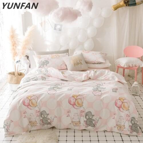 Cartoon Elephant bedding sets 100% cotton 4pcs Bedlinen Twin Double Queen High quality duvet cover pink flat sheet pillowcase