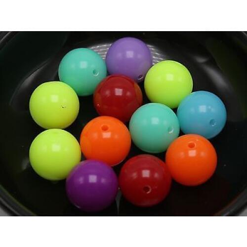 50 Mixed Neon Color Acrylic Round Beads 14mm Smooth Ball