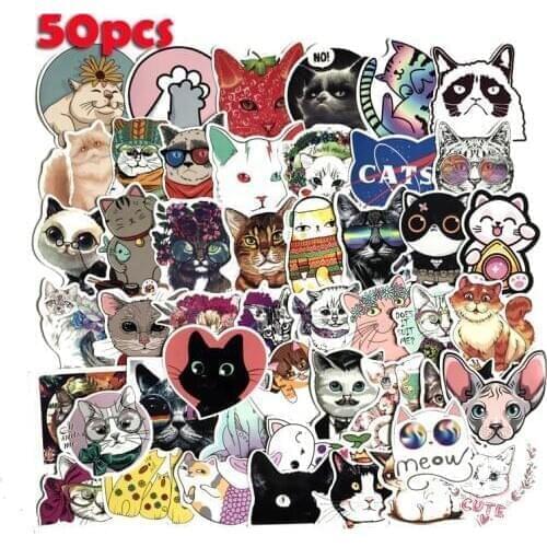 50Pcs/lot Cute cartoon pet cat 2021 waterproof Stickers Decorate DIY For Snowboard Laptop Styling Vinyl Home Decor Pegatina