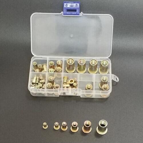 53pcs/set M3 M4 M5 M6 M8 M10 Zinc Steel Cylindrical Knurled Rivet Nut Kit
