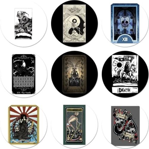 58mm cool Death Tarot skull Icons Pins Badge Decoration Brooches Metal Badges For Backpack Decoration